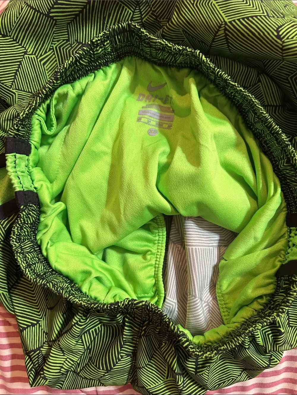 Nike Women’s XS - Neon Green Dri-FIT, Patterned Athletic Shorts w/Black Trim